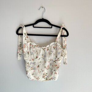 Cottagecore Ruched Copped Top Ribbon Tie Straps Size M